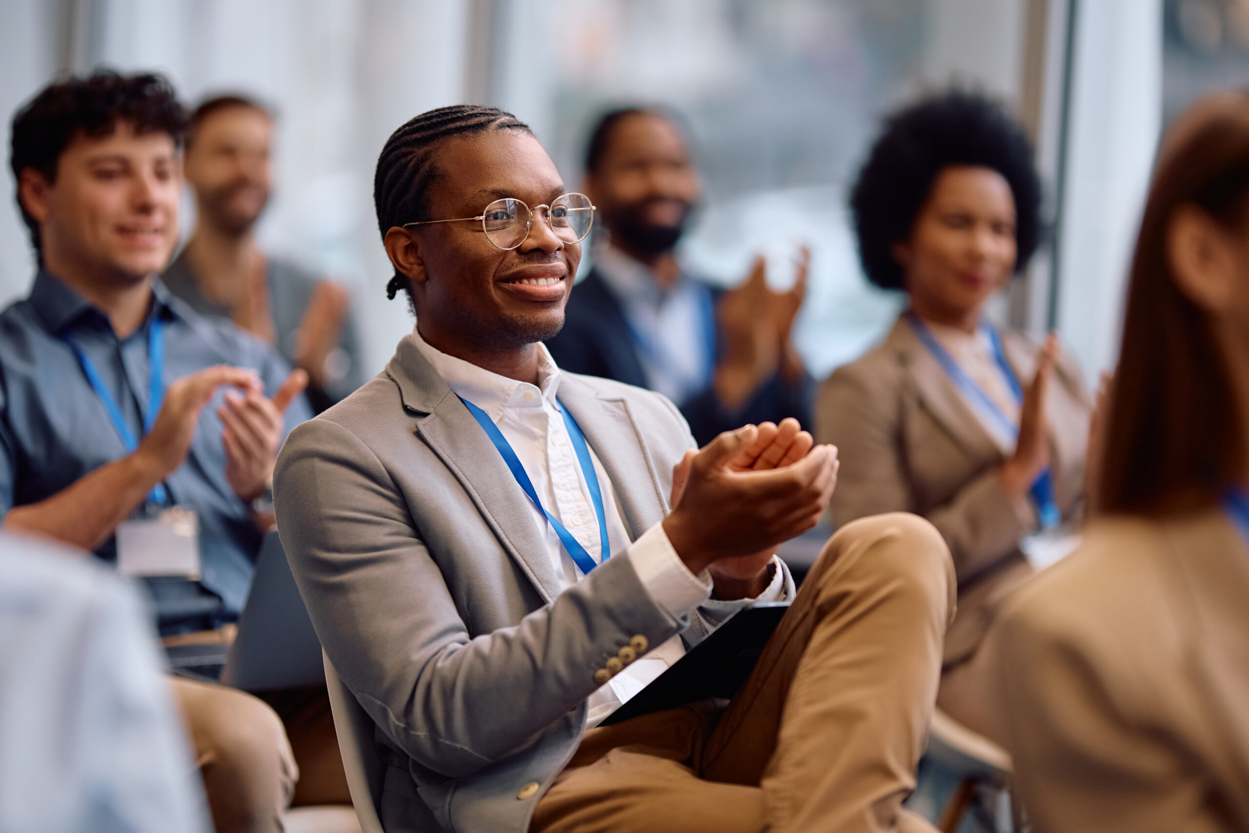 Sales reps at a leadership training seminar